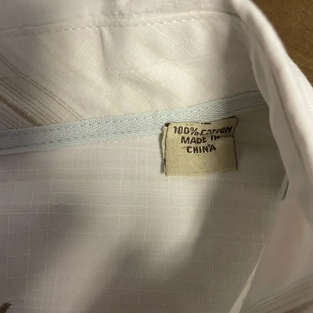 Tommy Bahama Men's Button Up‎ Long Sleeve Shirt XL Cream  Striped 100% Cotton